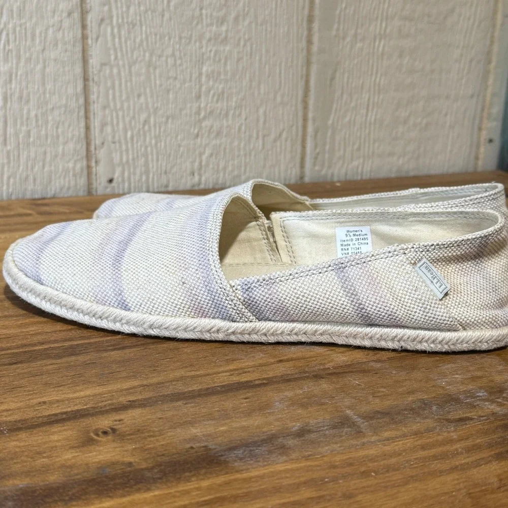 L.L.Bean Women's Slip On Espadrille Shoes Size‎ 9.5 Medium Beige Purple Stripe